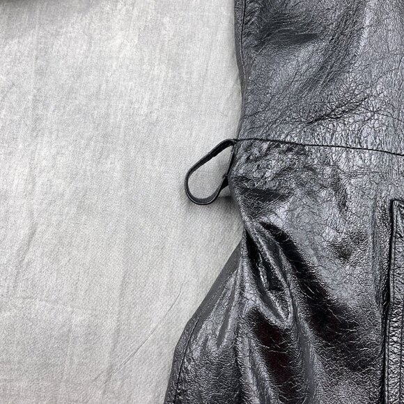 Maxima Wilsons Coat Women Lg Black Leather Double Breast Shiny Crinkle Long VTG - Picture 5 of 13